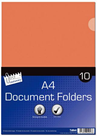 Just Stationery 10pk A4 Plastic Document Wallets - Assorted